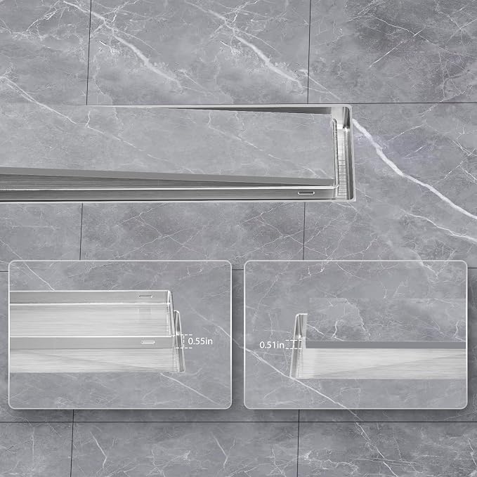 EXF Linear Shower Drain 36 Inch Tile Insert, Brushed Stainless Steel Rectangle Shower Floor Drain Cover with Hair Catcher, Adjustable Feet