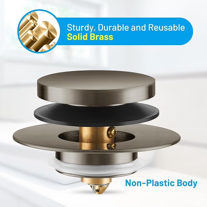 Bathtub Drain Stopper, Tub Plug for 1.5"-1.72" Regular Drains | Universal Pop Up Tub Stopper Replacement for Tip Toe/Trip Lever/Lift&Turn Tub Drains, 3 O-Rings,Brushed Silver