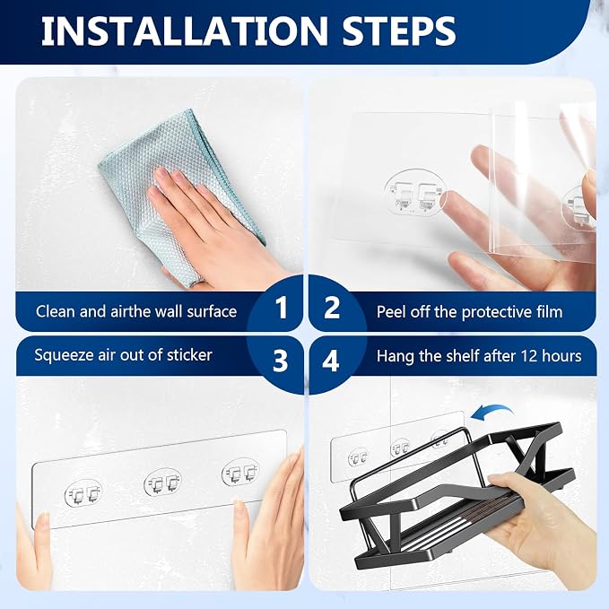Shower Caddy Adhesive Replacement Stickers - 6 Pack No Drilling Shower Caddy Adhesive Strips, Strong Adhesive Hooks for Shower Caddy Bathroom Storage Shelves and Kitchen Racks & Soap Holder
