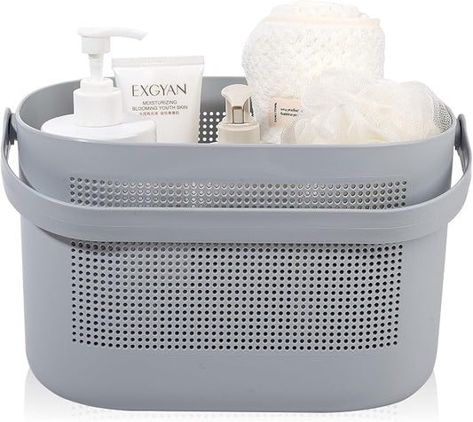 UUJOLY Plastic Storage Baskets with Handles, Shower Caddy Shelf Organizers Basket for Bathroom, Kitchen, Dorm Room, Gray