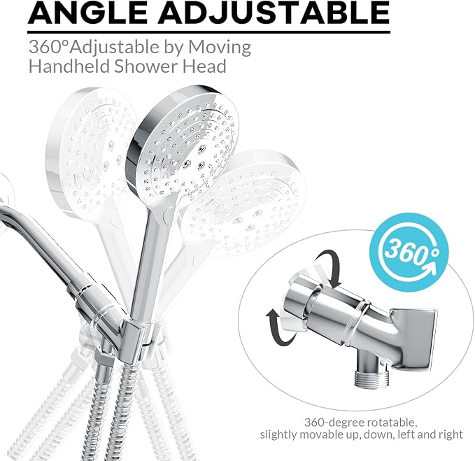 All Metal Handheld Shower Head Holder, Adjustable Shower Wand Holder with Universal Shower Arm Mount and Brass Pivot Ball, for Connecting Shower Arm and Shower Hose