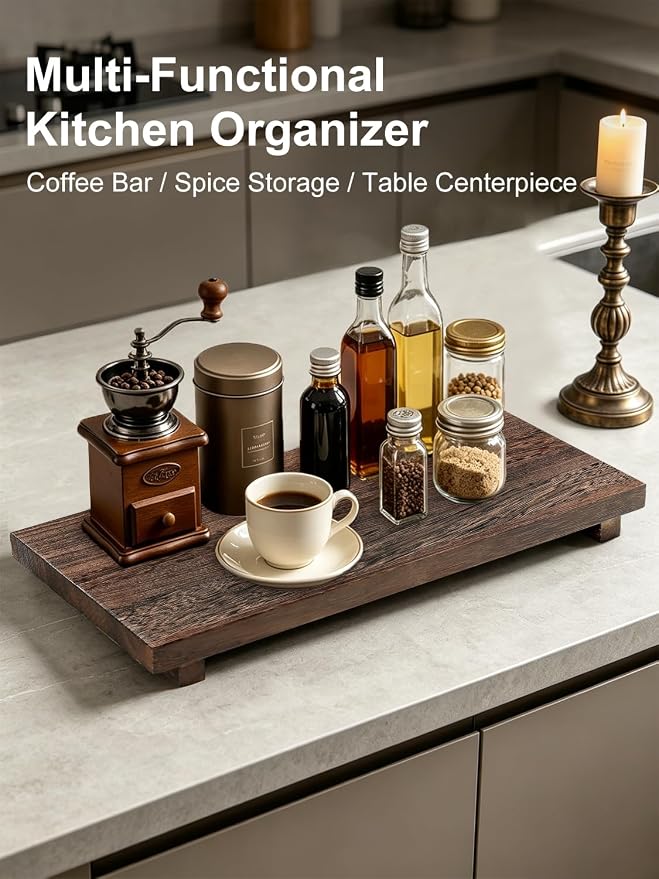 16 x 8 inch Wood Riser Pedestal Stand, Wood Riser for Kitchen Counter | Farmhouse Large Wood Tray for Kitchen Counter, Bathroom Decor, Sink, Soap Dishes, Plant, Bottles, Candles Display, Jewelry