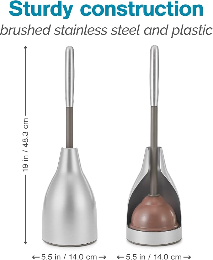 Polder BTH-6318-47T Stainless Steel Toilet Plunger Caddy, Includes Plunger, 5.6" x 19.2", 2 Pack