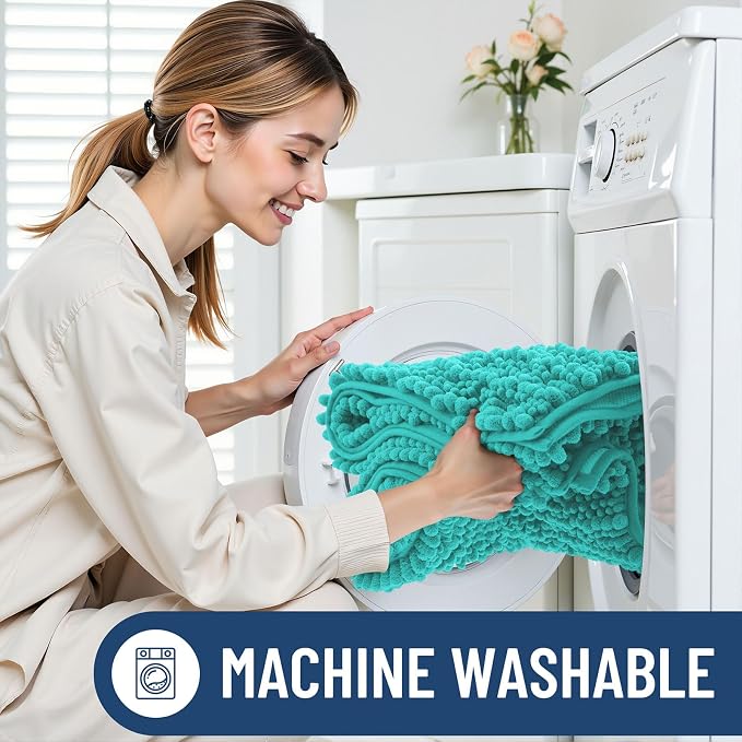 Smiry Bathroom Rugs 44X24, Extra Soft Rubber Backing Chenille Bath Mats | Turquoise Machine Washable Non Slip Quick Dry Bath Mats for Bathroom Floor, Tub, Shower, Home Decor Accessories