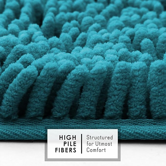 Hearth & Harbor Bathroom Rugs, Chenille Bath Mat - Machine Washable Bath Mats for Bathroom Non-Slip Backing Rubber, Quick Dry Bathroom Mat - Teal 24x36