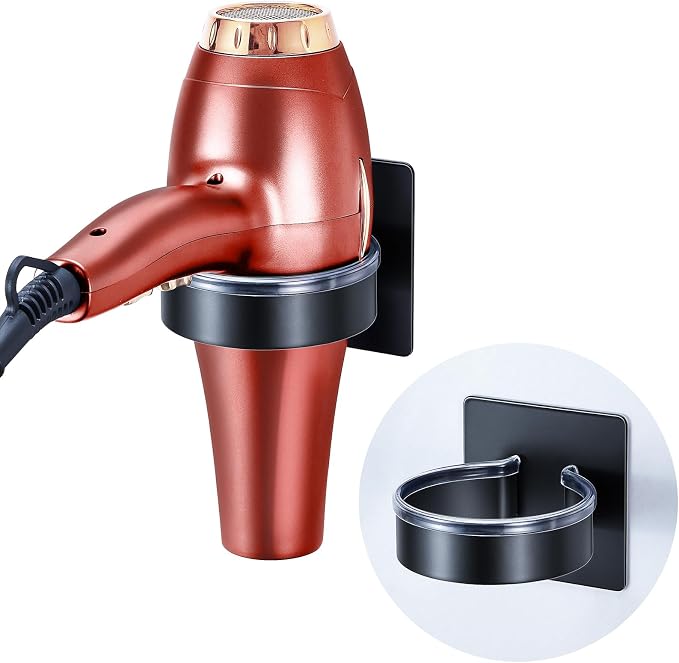 Hair Dryer Holder Wall Mounted, Blow Dryer Holder, Hair Tool Organizer for Hair Dryer Storage Hanger, Adhesive Hairdryer Holder for Bathroom Barber Shop (Black)