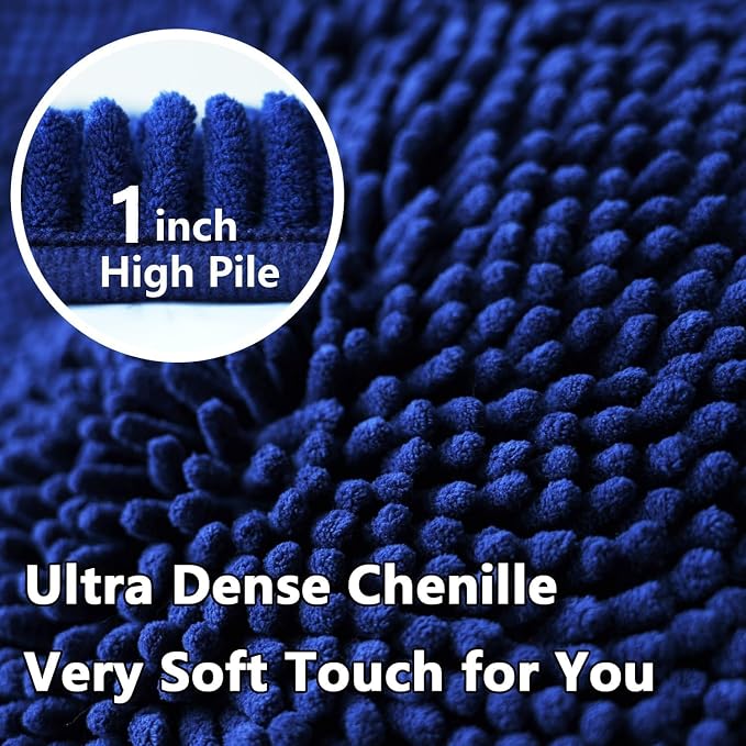 Bathroom Rugs Sets 2 Piece Chenille Bathroom Rugs,Extra Thick and Absorbent,Strong PVC Non-Slip Underside, Machine Washable, Dry Quckily, Soft Cozy Plush for Toilet,Bedroom (Navy Blue)