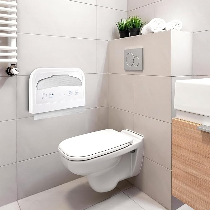 Hushee 4 Pcs Toilet Seat Cover Dispenser Wall Mount, Half-Fold Disposable Toilet Seat Cover Holder for Commercial Bathroom Restroom Use (White)