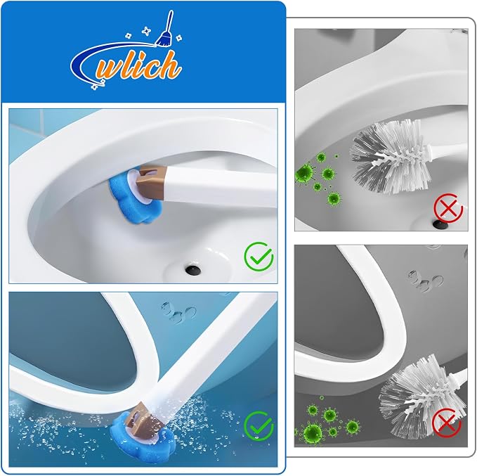 wlich Disposable Toilet Brush Set With 48 Refills, Wall-Mount Holder | Flexible Scrubbing Head, Hygienic Toilet Cleaning, Wall-Mounted Storage for Homes, Apartments, Dorms, Offices, Hotels