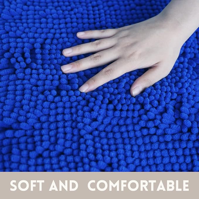 Bathroom Rugs Chenille, Extra Thick and Absorbent, Non-Slip, Machine Washable, Dry Quckily, Soft Cozy Plush, Used Under Shower Bathtub and Sink, Bath mat Sets Royal