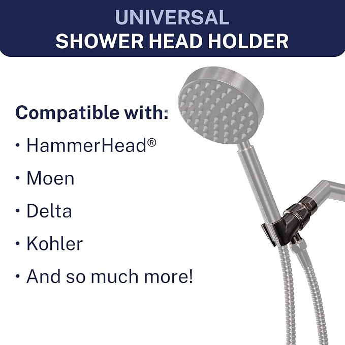 HammerHead Showers Solid Metal Handheld Showerhead Holder, Adjustable Wand Holder with Universal Wall Hook Bracket and Brass Pivot Ball, Oil Rubbed Bronze