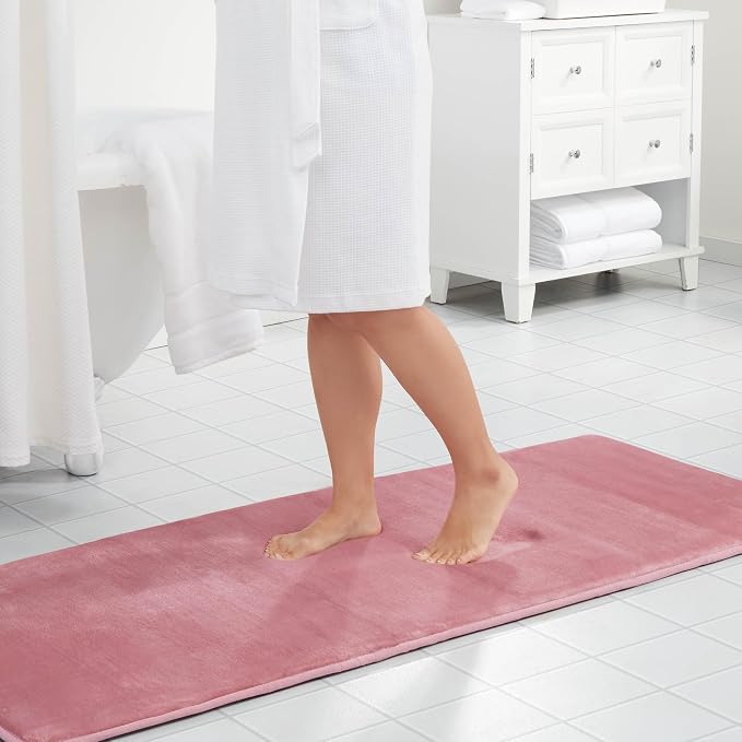 Memory Foam Bath Mat Non Slip Absorbent Super Cozy Velvet Bathroom Rug Carpet (72 inches X 24 inches, Mauve)