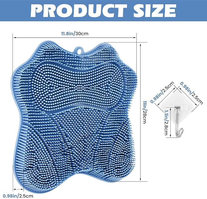 Shower Foot Scrubber Mat with Non-Slip Suction Cups & Hook,to Wall Mounted Back Scrubber Brush Mat,3 Type Brush Designs,for Deep Cleaning Shower Back Or Foot Exfoliating Massage