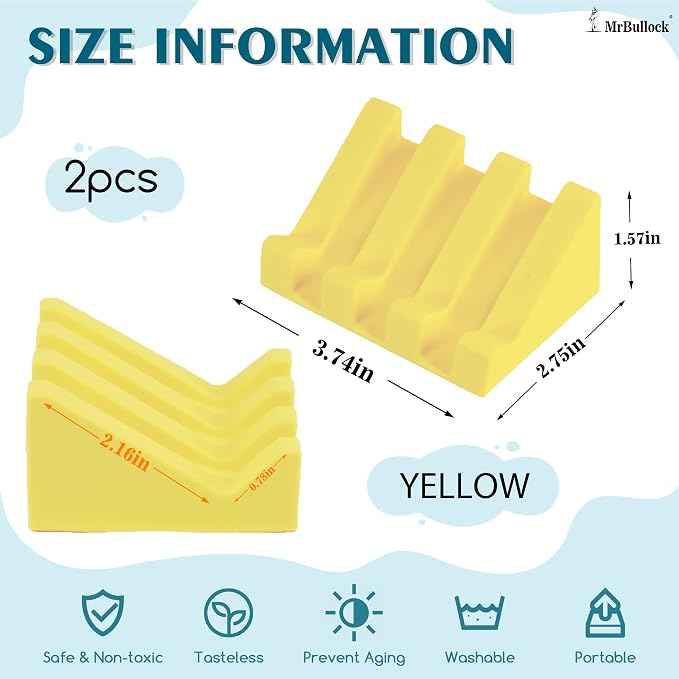 Self Draining Silicone Soap Dish Holder Waterfall Tray, 2 Pack Yellow