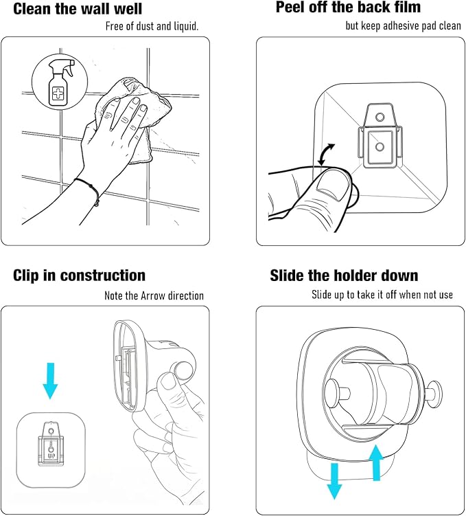 Wall Mount Handheld Shower Head Holder - 5 Angles Adjustable - Concealed Adhesive Mount - Screw Alternative - Bathroom Shower hose Holder (Gun Metal)