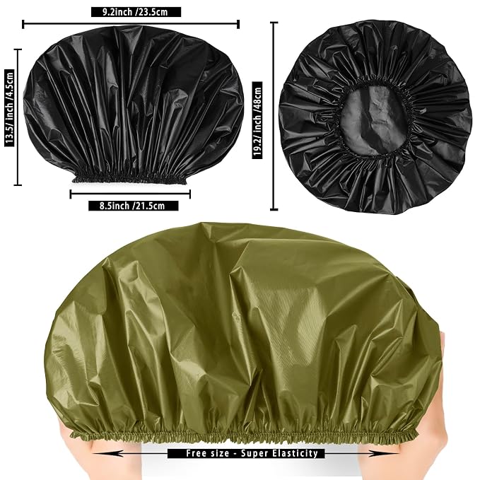 Super Jumbo Shower Cap for Women, 2 PCS Waterproof Hair Caps for Locs | Extra Large, Double Side Reusable PEVA Bath Cap, Washable, Holds Long Thick Twist Braid - Black+Green