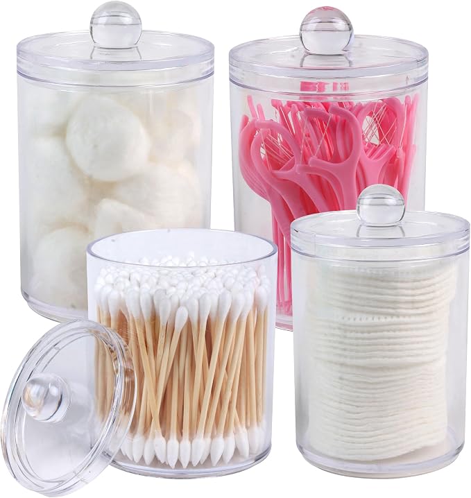 2 Pack Acrylic Qtip Holder Dispenser,Canisters Apothecary Jar Set,10,12oz