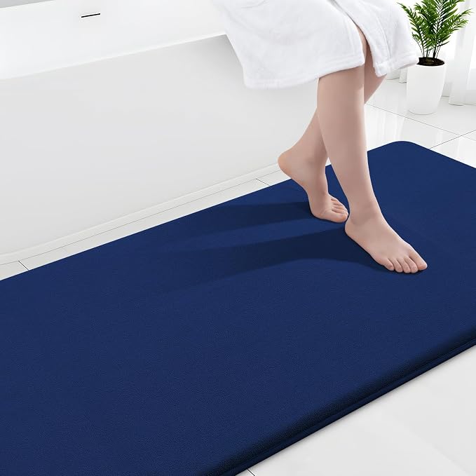 Smiry Memory Foam Bath Mat 44x24, Extra Soft and Absorbent Bathroom Rugs | Navy Blue, Quick Dry Machine Washable Non-Slip Bath Mat for Bathroom Floor, Shower and Tub