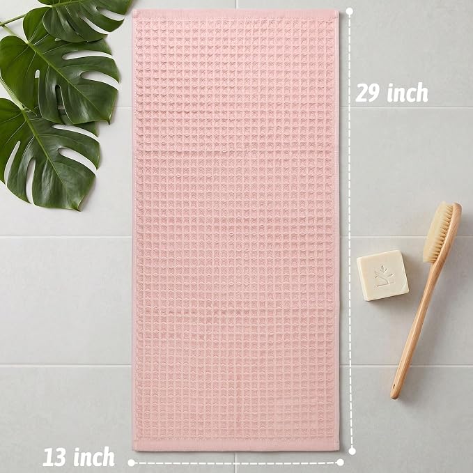 Jacquotha Waffle Hand Towels for Bathroom Decor (Pink) | 2-Piece Cotton Face Towels, Fast Drying & Absorbent, 13” x 29”