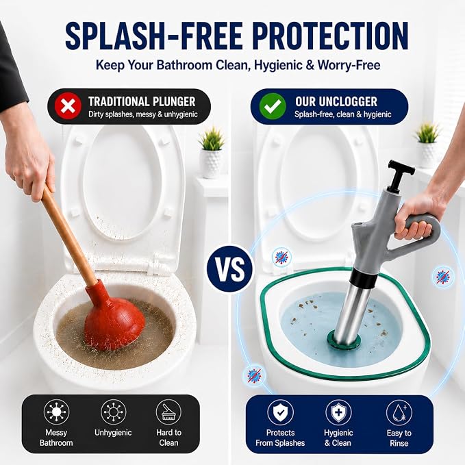 Toilet Plunger, Splash-Free High Pressure Air Drain Unclogger, Heavy Duty Plunger for Bathroom, Toilets, Sinks and Plumbing Clogs