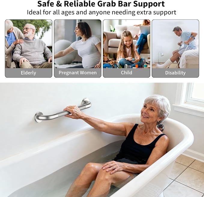 2 Pack Shower Grab Bar 20 Inch, ZUXET Brushed Nickel Handicap Grab Bar w/Knurled Grip, 304 Stainless Steel Bathroom Handrail for Toilet, Shower, Bathtub, Wall Mounted Anti-Slip Support Bar for Seniors