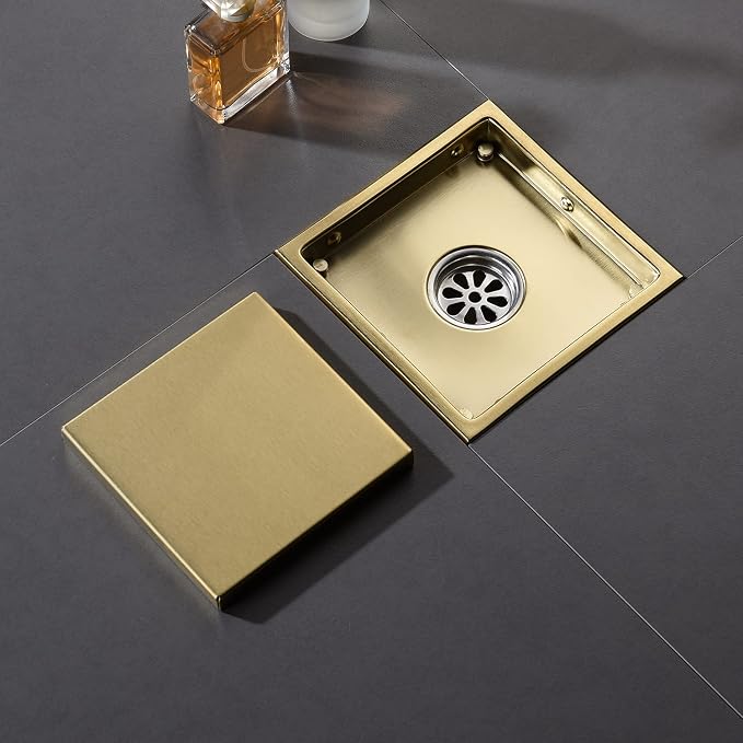 6 Inch Square Invisible Shower Floor Drain Black, Detachable Bathroom Floor Drain Flange, Insert Tiles for Filtering in The Grille Plate Cover, SUS304 Stainless Steel Wire Drawing