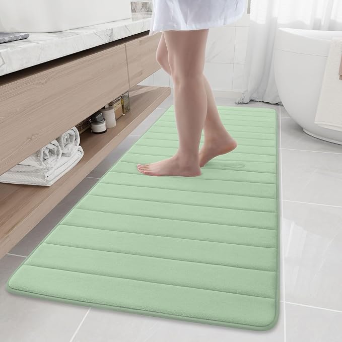 Buganda Memory Foam Bath Mat 70 x 24, Ultra Soft Absorbent Bathroom Rugs | Sage Green, Machine Washable Quick Dry Bath Mats for Bathroom Floor, Shower and Tub, Home Decor Accessories