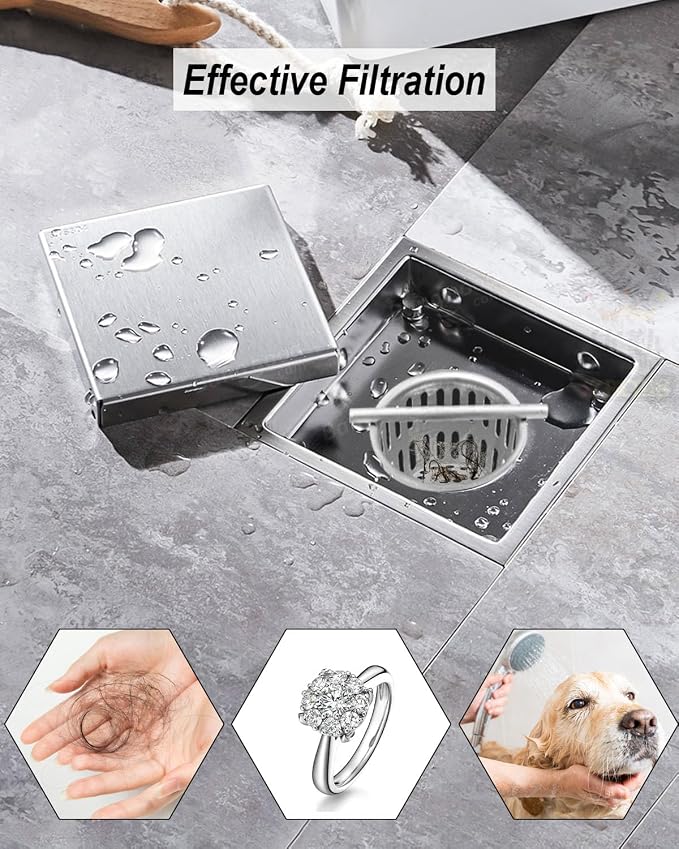 2Pcs 2 Inch Hair and Debris Strainer, Shower Drain Strainer with 2Pcs Lifting Hook, Stainless Steel Debris Basket Shower Drain Catcher, Hair Catcher for Floor Drain