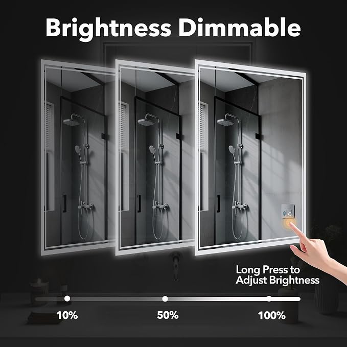 LED Mirror for Bathroom, 24"x36" Lighted Vanity Mirror with Anti-Fog, IP44 Waterproof, 3 Colors Dimmable, Backlit, Memory Function, Touch Control Wall Mount Bathroom Mirror, Horizontal/Vertical