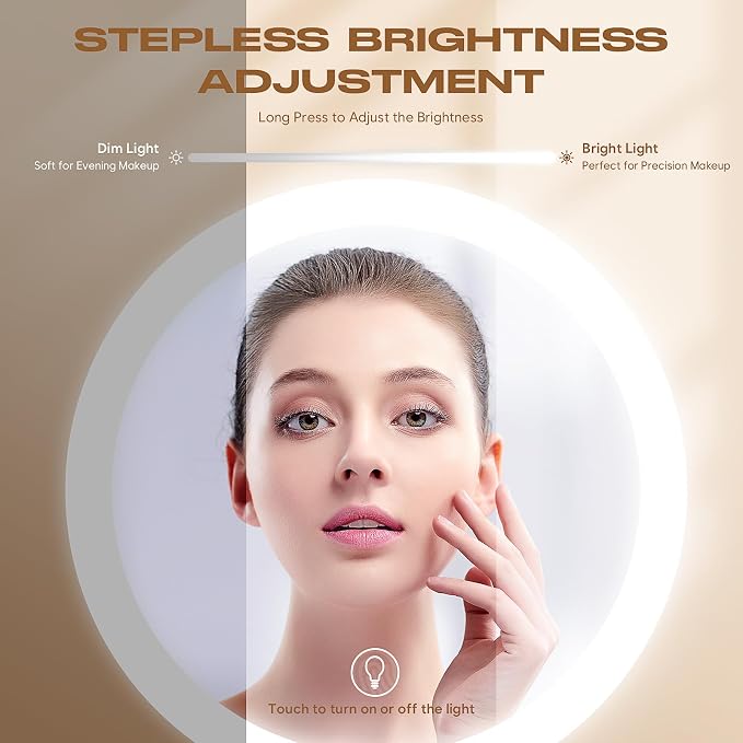 Dienmern Makeup Mirror, 1X/20X Rechargeable Vanity Mirror with Lights | Double-Sided, 5000mAh, 3 Color Dimmable Brightness, Magnification, 360° Rotation, for Dorm, Room Essentials, Women Gift