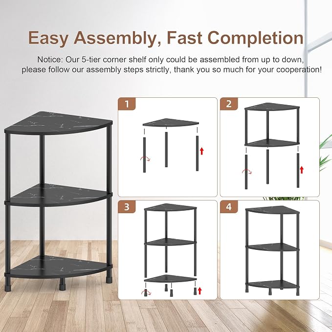 Book Small Corner Shelf, 3 Tier Corner Bookshelf Display for Living Room Decor, 23.2" Standing Shelf Bookcase Organizer, Black Storage Shelves for Bedroom, Bathroom, Small Space