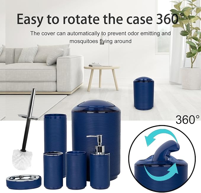 CERBIOR Bathroom Accessories Set 6 Piece Spiral Pattern Bath Ensemble,Blue | Includes Soap Dispenser, Toothbrush Holder, Toothbrush Cup, Soap Dish for Decorative Countertop and Housewarming Gift