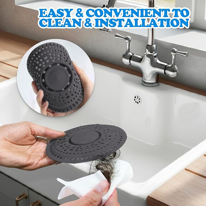 Shower Drain Hair Catcher Silicone Flat Floor Strainer Protector | 2 Pack Black Weighted Flat Shower Drain Protectors, Traps Hair Before Clogs, Easy to Clean in Seconds, Fits Flat Floor Drains