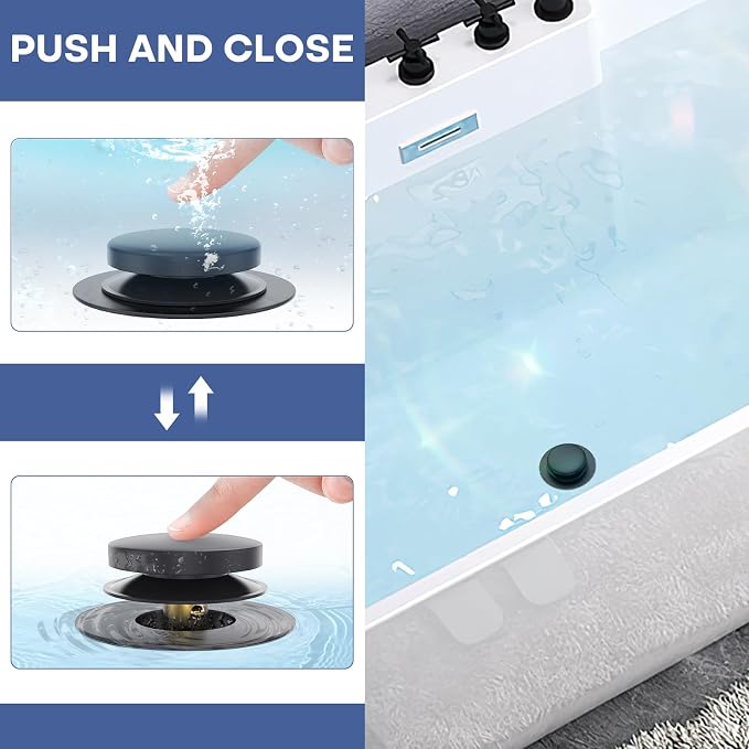 Matte Black Universal Tip Toe Tub Stopper Replacement, Pop Up Bathtub Drain Stoppers, Bathroom Bath Tub Drains Plug, Replaces Lift and Turn, Tip-Toe and Trip Lever drains for Tub, Easy Install