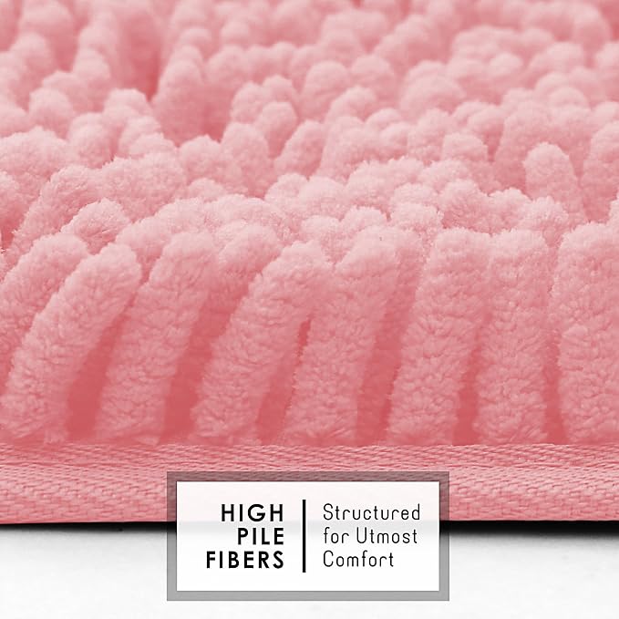 Hearth & Harbor Bathroom Rugs, Chenille Bath Mat - Machine Washable Bath Mats for Bathroom Non-Slip Backing Rubber, Quick Dry Bathroom Mat, 20 x 32 - Pink