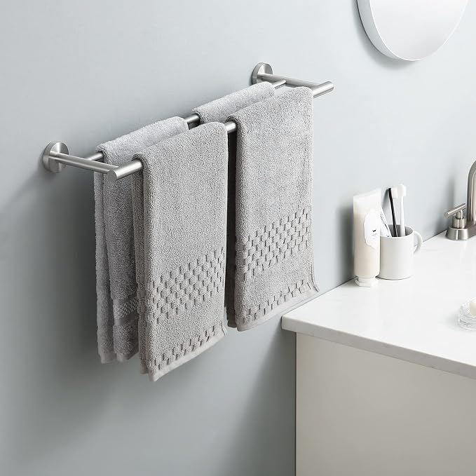KES Double Towel Bar 23.6 Inch Bathroom Kitchen Towel Holder Dual Towel Rod Rustproof Wall Mount SUS304 Stainless Steel Brushed Finish, A2001S60-2