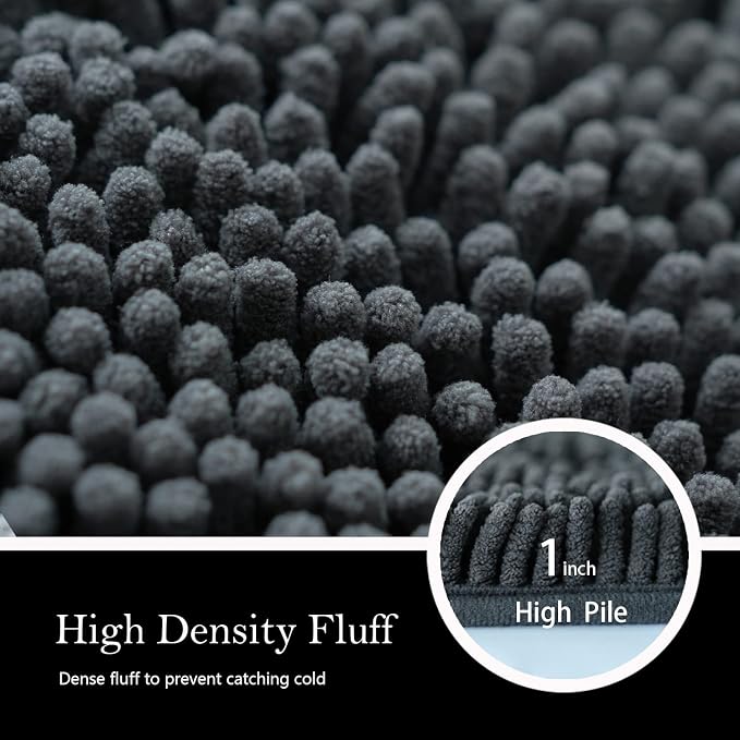Bathroom Rugs Chenille Bath mat 3 Piece Set, Super Absorbent, Strong PVC Non Slip Backing, Bath mats for Bathroom, Plush Shaggy, Thick, Machine Washable, Bathtub, Toilet, Dark Grey