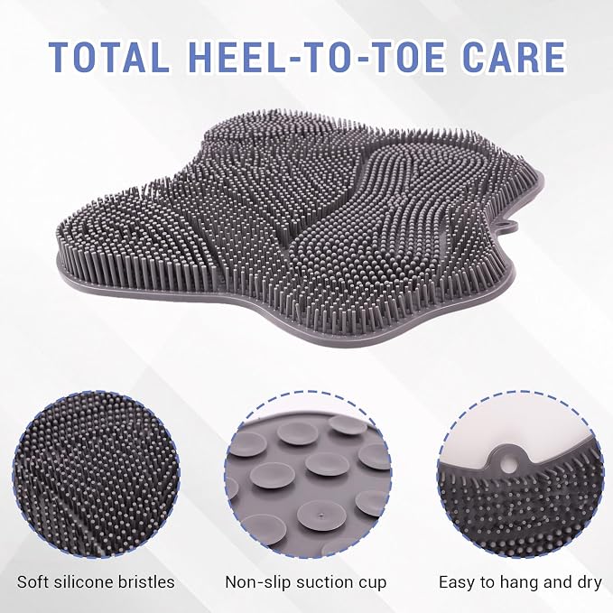 Silicone Foot Scrubber Mat for Shower Bath Foot and Back, Shower Feet Brush Pad with Wall-Mounted Suction Cups