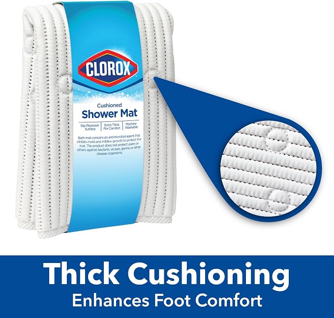 Duck Brand Clorox Cushioned Shower Mat, Non Slip Bathtub Mat with Suction Cups, 21 Inches x 21 Inches, White