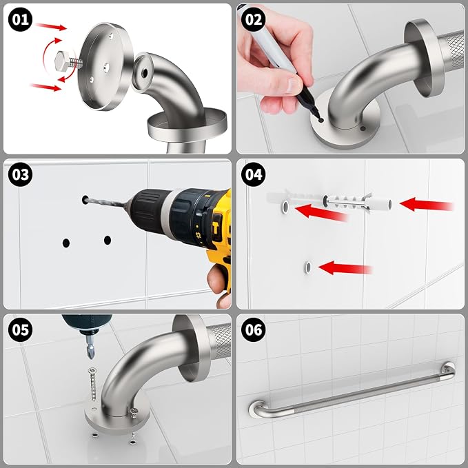 36 Inch Anti-Slip Grab Bar for Shower, ZUEXT Extra Long Stainless Steel Bathroom Safety Handle w/Knurled Grip, Wall Mounted Support Rail for Bathtub, Shower, Toilet Elderly Safety (Brushed Nickel)