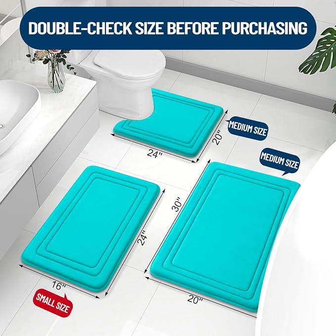 Grandaily Memory Foam Bath Mat Rug 30x20, Ultra Soft, Non-Slip and Absorbent Bathroom Rugs, Machine Wash Dry, Comfortable Bath Carpet for Bathroom Floor, Tub and Shower, Teal
