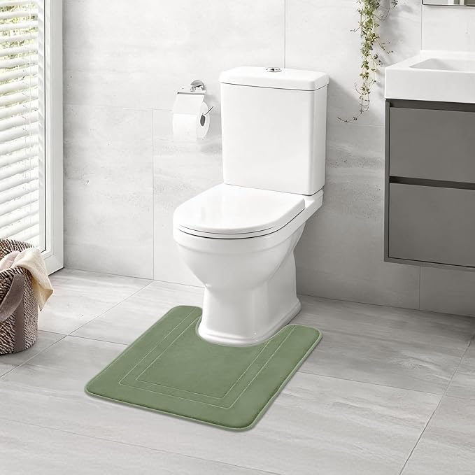 Cupic Cupid Memory Foam Bath Mat 24"×20", U-Shaped Bathroom Rugs，Sage Green | Soft Touch, Cushioned Comfort, Non Slip Bathroom Mat, Super Absorbent & Quick Dry, Machine Washable for Shower, Tub & Vanity