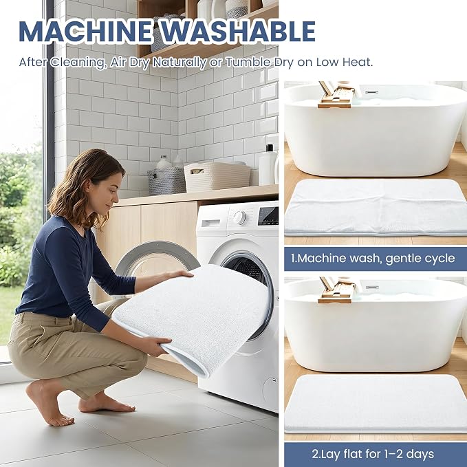 Smiry Memory Foam Bath Mat 50x30, Extra Soft Absorbent Bathroom Rugs | White Quick Dry, Machine Washable Bath Mats for Bathroom, Shower, Tub and Home Decor Accessories