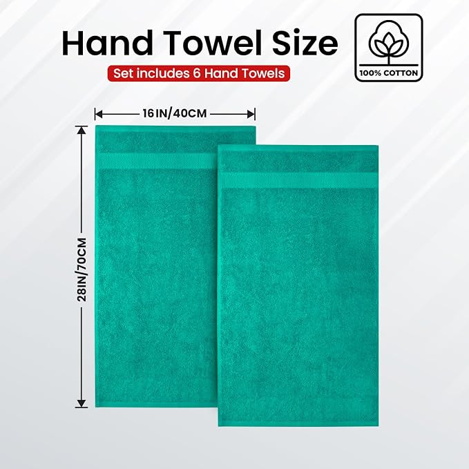 Infinitee Xclusives 100% Cotton Hand Towels for Bathroom - Set of 6 | Ultra Soft, Absorbent & Quick-Drying |16x28 inches| Luxury Hand Towel Set |600 GSM| Gym, Shower, Spa & Hotel Use