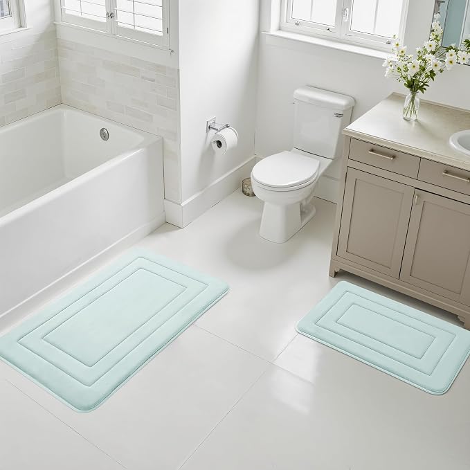 Cupic Cupid Memory Foam Bath Mat 24"×36", Non Slip Bathroom Rugs, Baby Blue | Soft Touch, Cushioned Comfort, Non Slip Bathroom Mat, Super Absorbent & Quick Dry, Machine Washable for Shower, Tub & Vanity