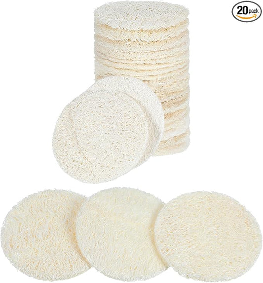 20 Pcs Natural Loofah Sponge Pads for Washing Face, Exfoliating Body Face Scrub Pads for Makeup & Dead Skin Masks Removal, Exfoliating Face Pad for Women Men Cleansing Skin(2.17 Inch)