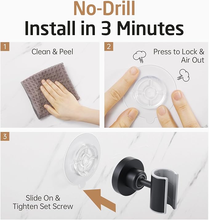 KES Upgraded Dual Size Opening Shower Head Holder, Black, 2X Strong Adhesion, 18/8 Stainless Steel, Adhesive Mount, 1 Count, C208DF-BK