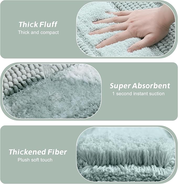 Kmson 2 Pcs Ombre Chenille Bathroom Rugs Set, Non-Slip Shower Mats for Bathroom Floor & Bathtub, Ultra Soft Washable Shaggy Bath Rugs, Thick Absorbent Microfiber Bath Mat Set Green