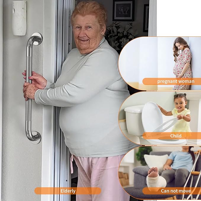 32 Inch Polished Chrome Shower Grab Bar with Anti-Slip Knurled Grip,YuanDe Stainless Steel Bathroom Grab Bars，Shower Handrail Support, Handicap Elderly Balance Assist Handles