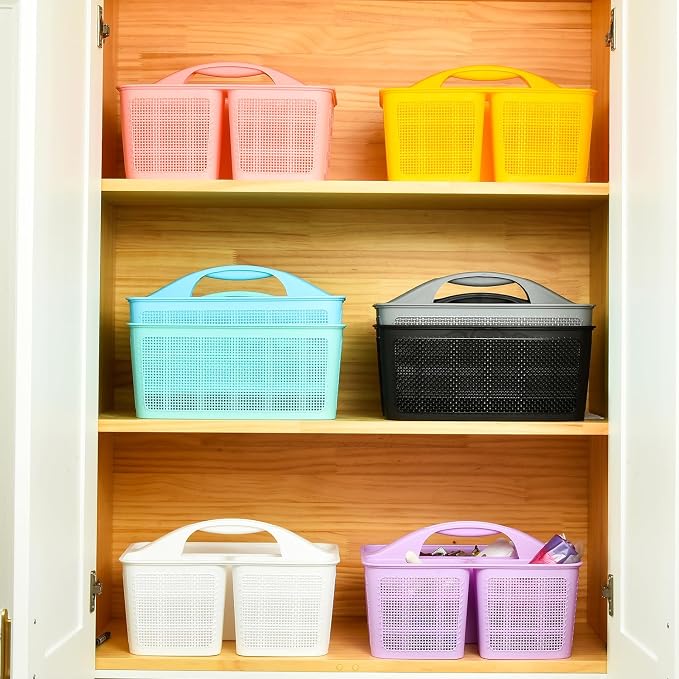 NINU Plastic Black Shower Caddy Basket, Divided Cleaning Portable Shower Basket with Handle Compartments Storage Organizer for Bathroom, College, Kitchen, Dorm Room Essentials